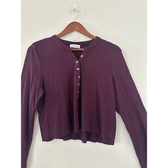 Calvin Klein Button Front Henley Top sz Large - Picture 3 of 4